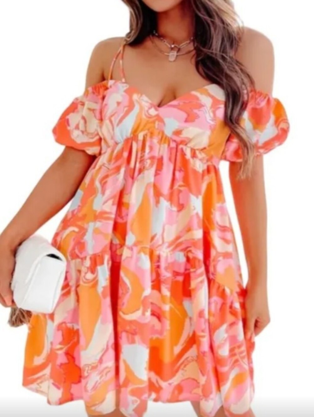 Lena Pink, Orange & Cream Swirl Tiered Dress
